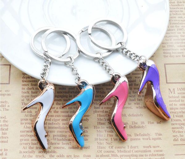 

cars 2019 fashion shoes keychain purse pendant bags shoe ring holder chains key rings for gifts women acrylic high heele, Silver