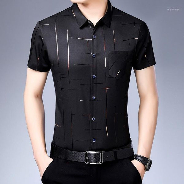 Männer Schwarz Gestreiftes Gedruckt Hemd 2020 Sommer Business Kleid Casual männer Kurzarm Shirts Mode Camisa Mann Sozialen Shirt1 männer