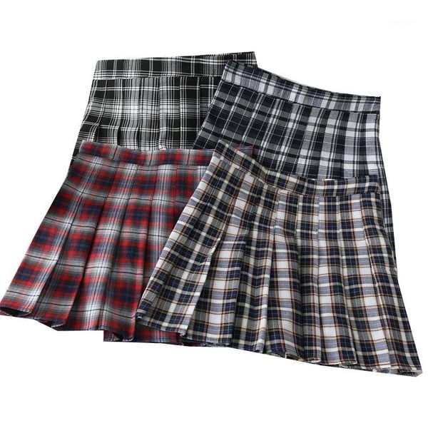 

sweet women pleated skirt summer plaid a-line mini high waist ladies skirts fashion lady plaid pleated skirt girls short skirts1, Black
