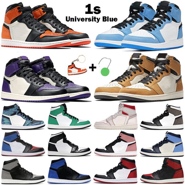 

2021 men women basketball shoes 1s hyper royal black metallic volt gold banned bred toe obsidian university blue 1 mens trainers sneakers