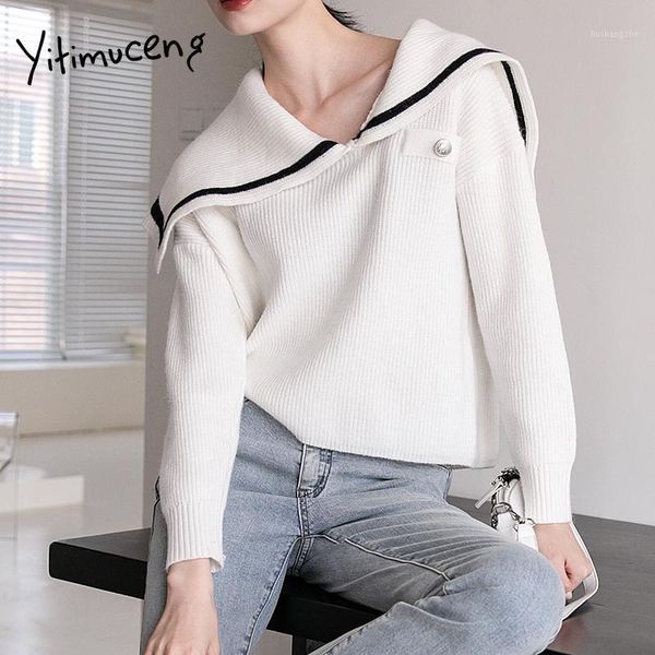 

yitimuceng woman sweaters winter clothes white black pullovers batwing sleeve japanese fashion korean crew neck knit 20201