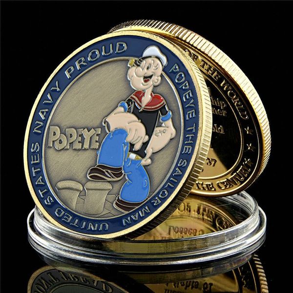 

colored popeye bronze plated commemorative coin birthday gifts united states navy proud metal challenge coin for collection
