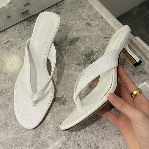

slippers 2021 brand women slipper summer outdoor sandal slip on flip flop ladies thin high heels slides elegant shoes, Black