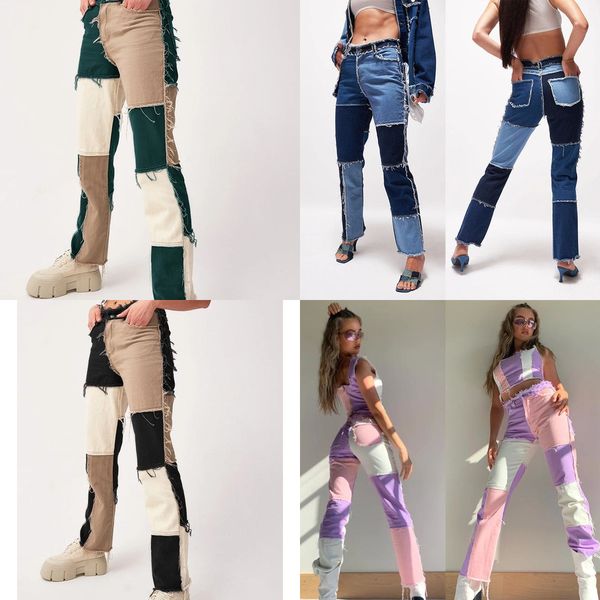 

2020 autumn women's high waist slim slim fashion joker contrast casual jeans y1214, Blue