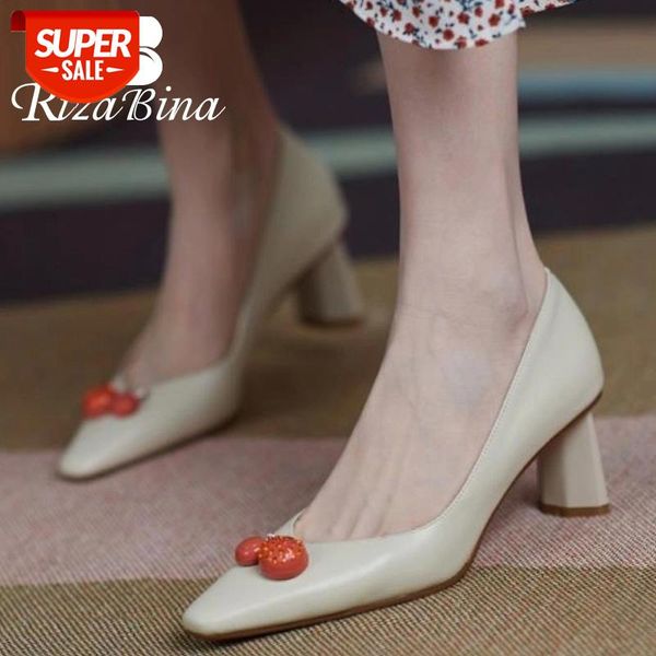 

rizabina new pump women genuine leather strange heel women high heel shoes fashion elegant shoes footwear size 33-40 #oy7t