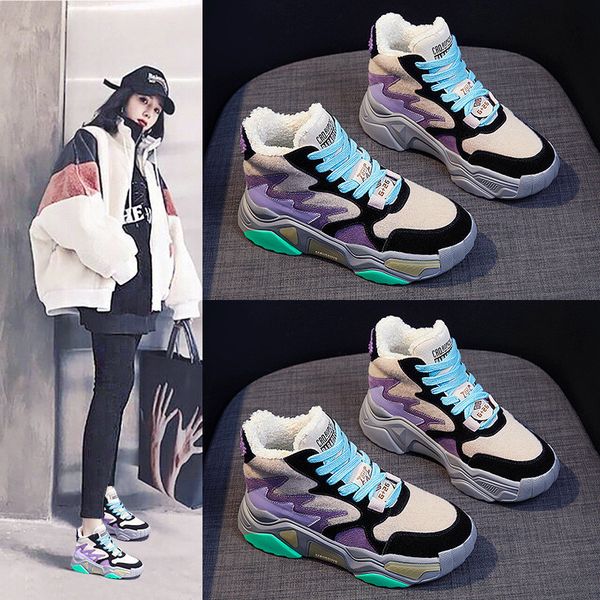 

2021 new autumn winter breath thick round toe women's leisure cotton shoes ktid, Black;white
