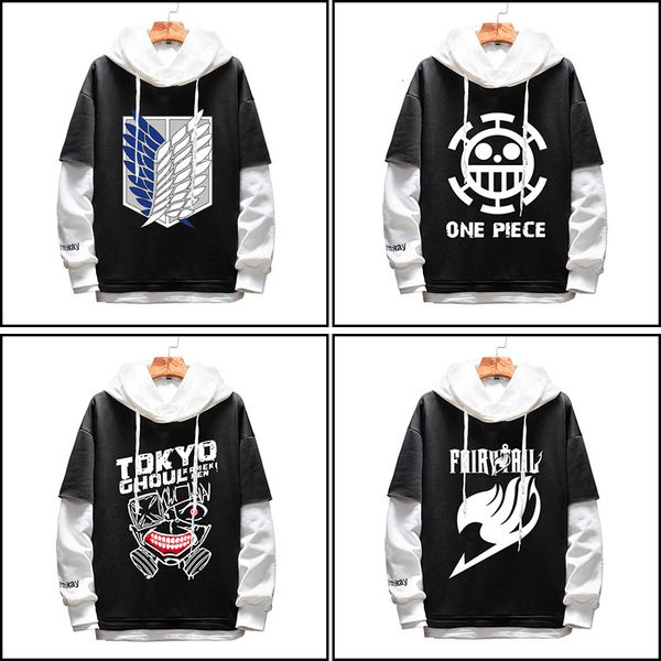 

2021 new anime one attack on titan hoodies naruto sao sportswear sweatshirts fake two piece cosplay costume coat hoodie 1pqc, Black