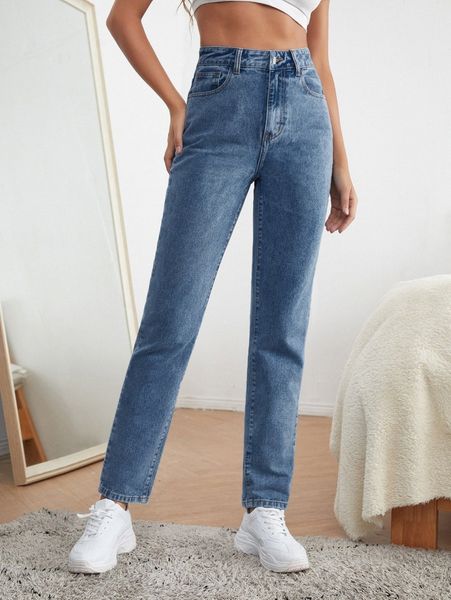 

high waist mom jeans c0bi#, Blue