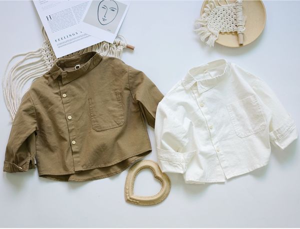 

2020 spring toddler girls boys blouse caual linen clothings baby boy shirt y200704, White;black