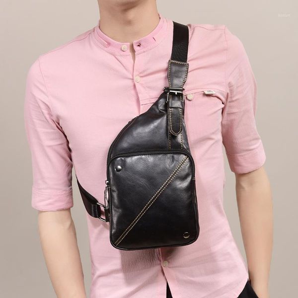 

waist bags luxury business men's genuine leather chest bag stylish shoulder crossbody casual cow briefcase1