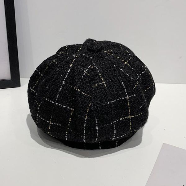 

cokk black beret women autumn winter octagonal hat female retro british painter cap plaid pattern women hats caps vintage bonnet swy sqcqkc, Blue;gray