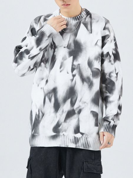 

men tie dye drop shoulder sweater h4oz#, White;black