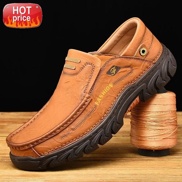 

2020 men's casual leather shoes hiking shoes men's flat thick-soled non-slip outdoor overshoes large size 48 #v613