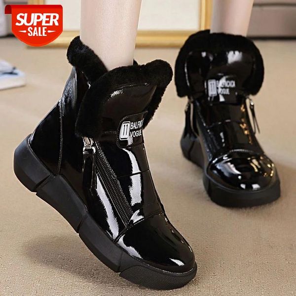 

winter women boots ladies female brand fashion designer flat leather shoes luxury platform fur ankle snow boots for women #pq7n, Black