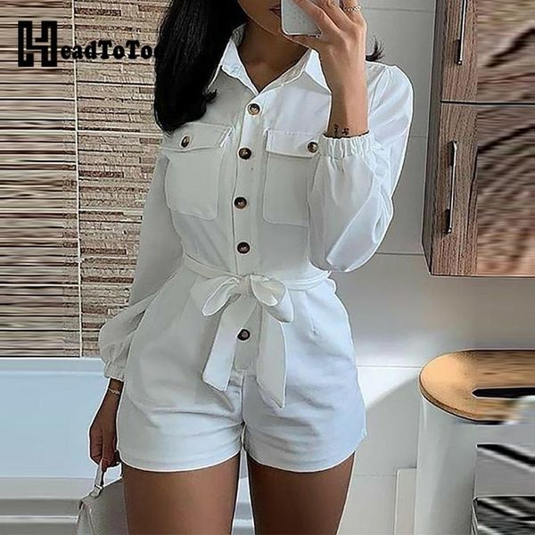 

buttoned pocket design long sleeve romper, Black;white