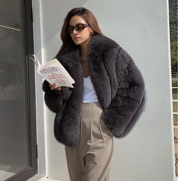 

winter luxury 2020 design female royal fluffy fox skin thick outwear 74sw, Black
