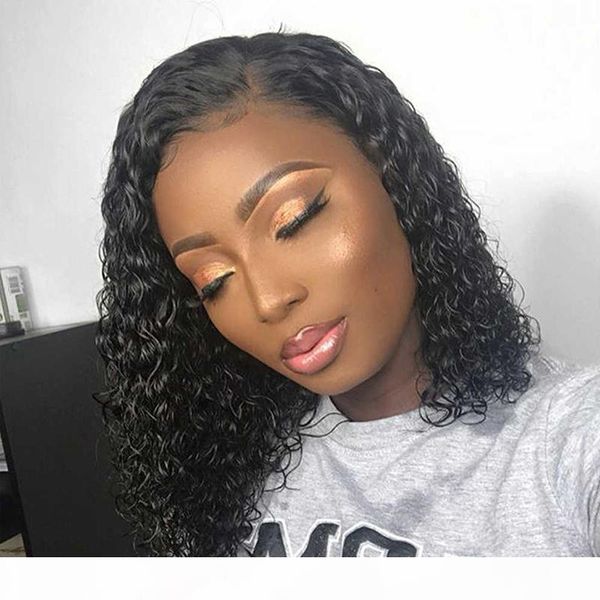 

short curly lace front wigs human hair brazilian virgin glueless virgin peruvian hair short curly full lace bob wig for black women, Black;brown