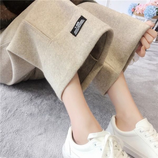 

2021 new legged pants office polyester lady ankle-length autumn and winter korean fashion wool big skinny casual looser e1df, Black;white