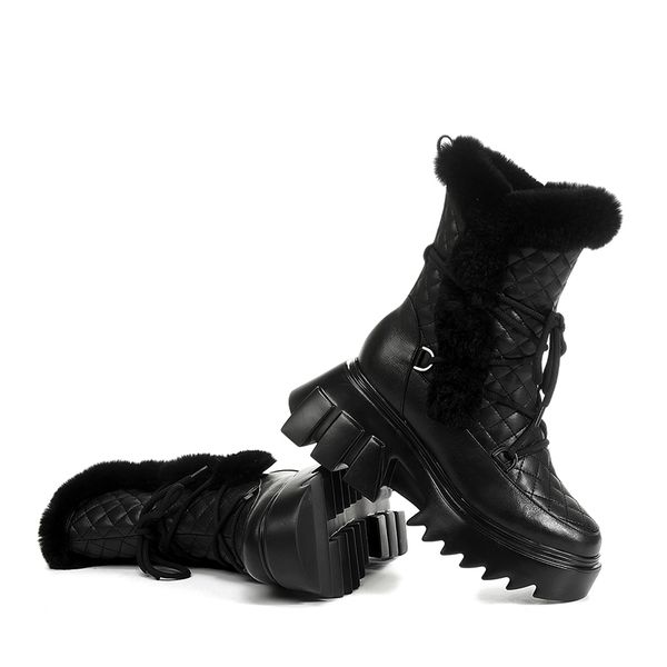 

russian winter 2021 cow + fur of rabbit stuffed plaid diamond boots cvmf, Black