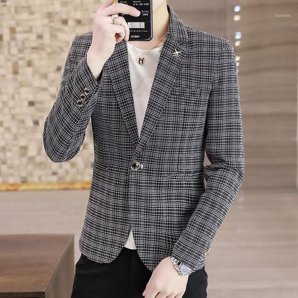 

2021 new men's personality small fragrant wind suit handsome slim fashion korean casual thin style small suit on the coat1, White;black