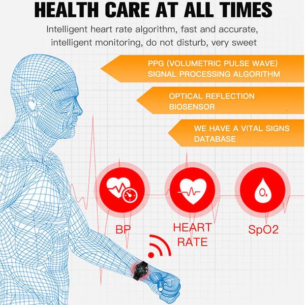 

men's women's sports watch, android and ios touch blood prsure control smart w