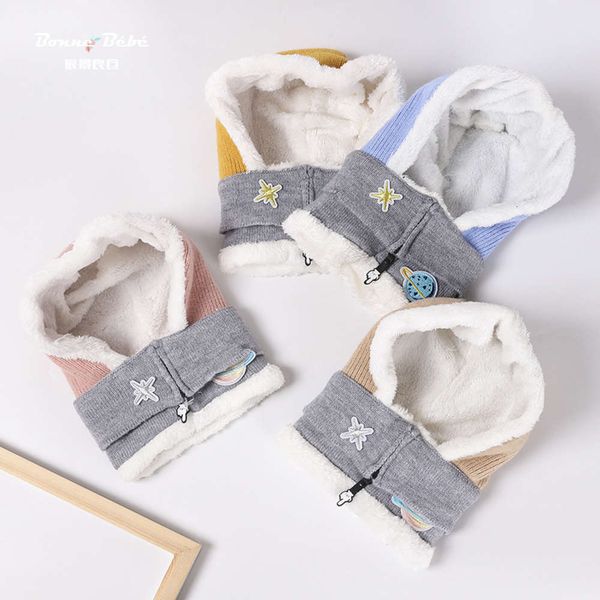 

neck, autumn one winter children's hat, body, warm and thickened baby's wool cap, zipper, double knitted neck cover, Red;brown