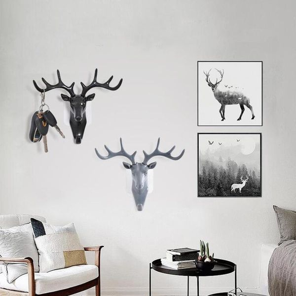 

hooks & rails adhesive hook deer elk head shape towel hanger no punching hanging wall mount heavy duty keys horns