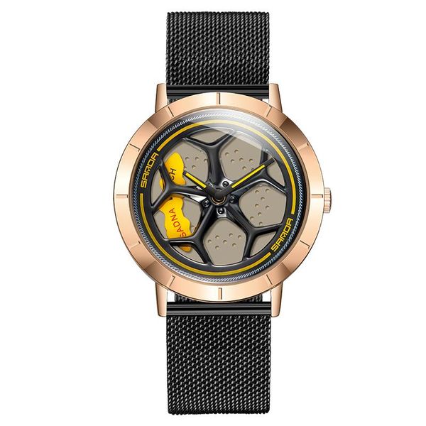 

мужчины rim hub watch мода водонепроницаемый спортивный кварцевый наручные часы из нержавеющей стали автомобильный колес вращающийся набор ч, Silver