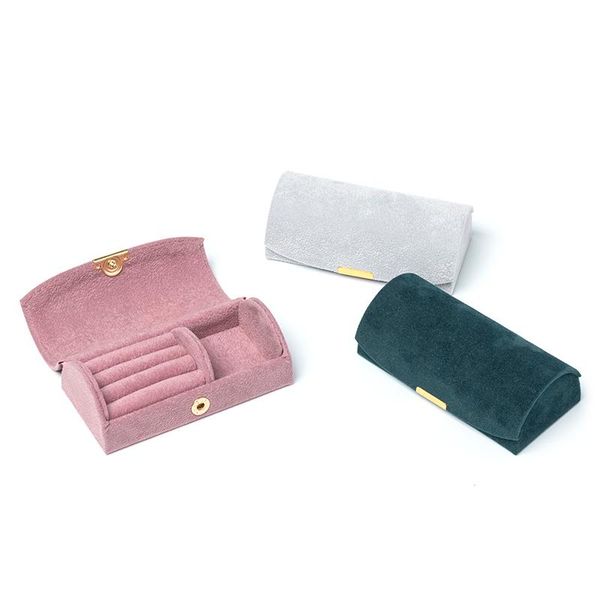 

new fashion arched portable velvet jewelry box jewelry box 3 color ring earring bracket, Pink;blue