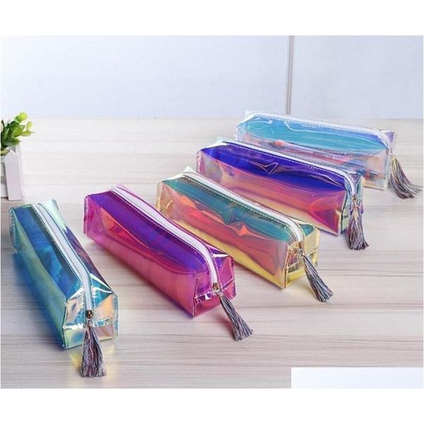 

2020 pu laser fashion pencils bags zipper pencils case durable stationery pen box escolar papelaria for shipping a10 qmwfc