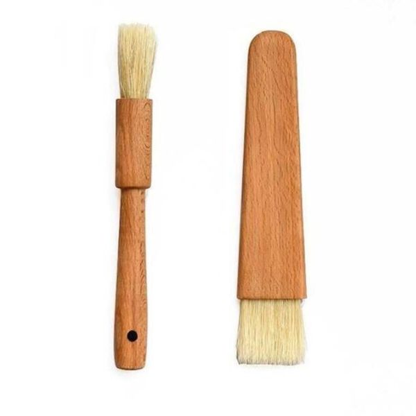 Spazzole per olio in legno per uso domestico Manico in legno Utensili per barbecue Griglia Pasticceria Burro Salsa al miele Imbastitura Setola rotonda Spazzola piatta Cottura Utensili da cucina