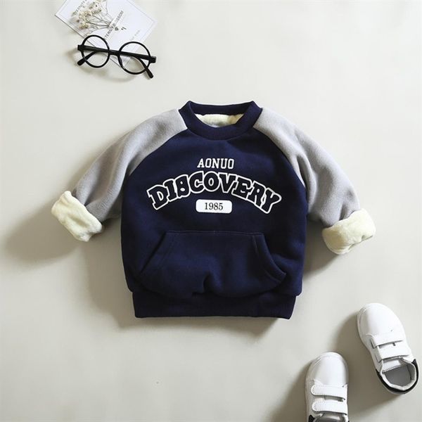 

english navy winter children thickening plus velvet warm raglan long-sleeved sweater height110cm, Black;white