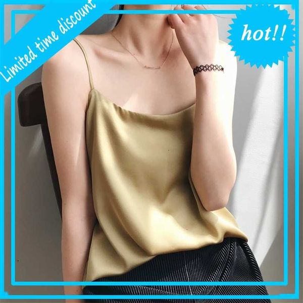 

summer mouwlless tank women boho fashion satine thin shoulder belt effects color comfortable breathing base vest top, White