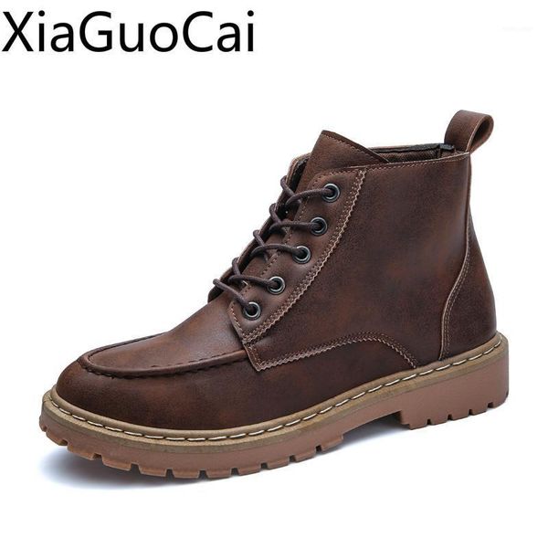 

vintage mens boots round toe lace up men's boots casual british pu leather mens winter snow1, Black