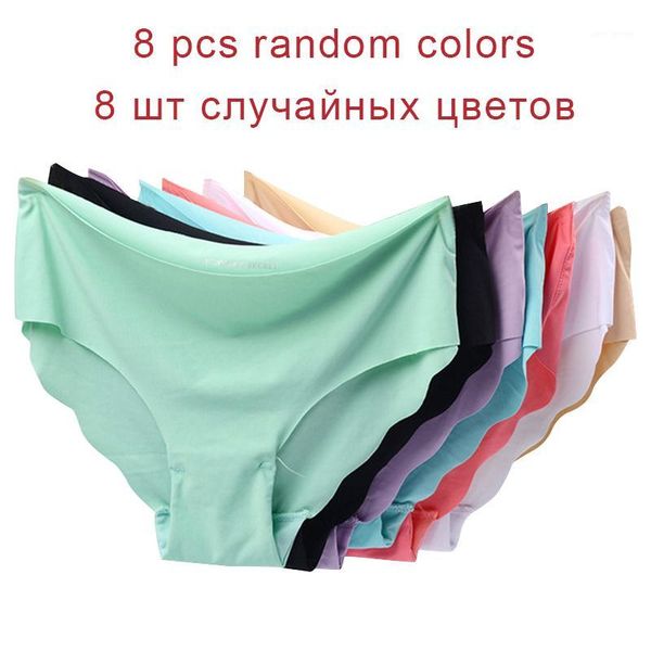 

8pcs/lot women panties seamless briefs set ice silk underwear thong ultra-thin lingerie soft underpants pants #f1, Black;pink