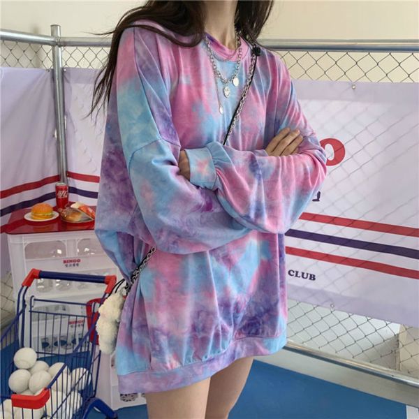 

women 2021 new spring winter fashion sweaters around the neck long sleeve printed tie dye pull femme y431 s7lu, Black
