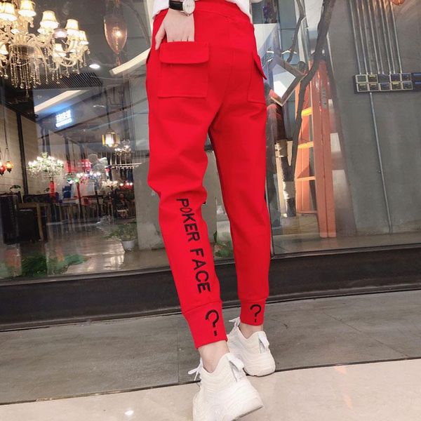 

women pants 2020 new arrival spring and autumn pockets letter casual female pants student teenager girls black white red n08