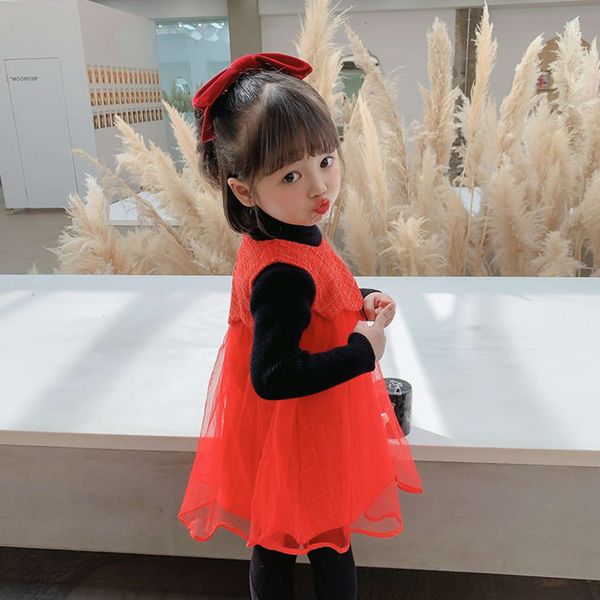 

winter korean children's girls' autumn and new year's wear woollen skirt foreign sle vt drs suit fashion, Red;yellow