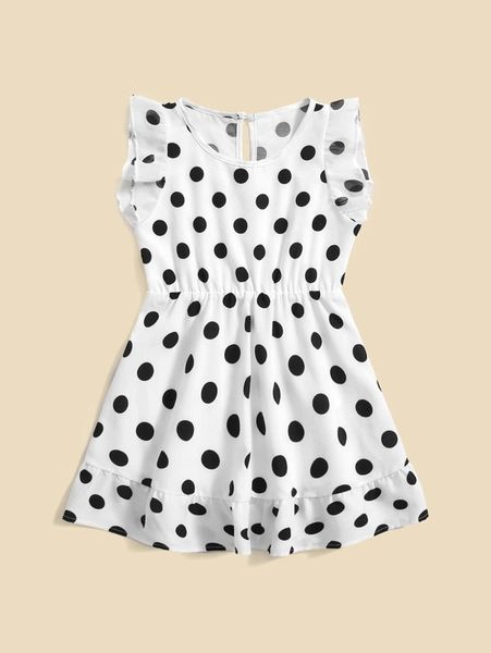 

toddler girls 1pc polka dot flutter sleeve ruffle hem dress she, Red;yellow