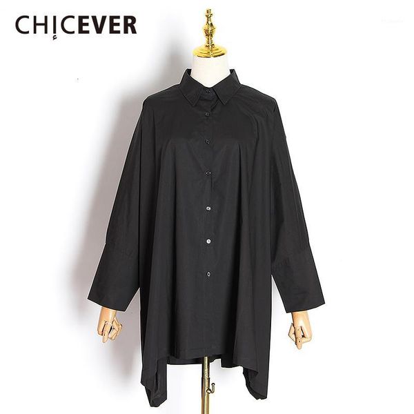 

chicever vintage black women's shirt lapel collar long sleeve loose casual asymmetric blouse female 2019 autumn fashion clothes1, White