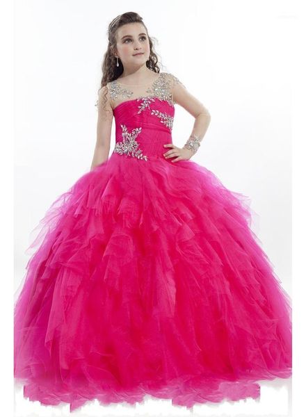 

girl's dresses fushia tulle flower girls 2021 pageant formal princess first communion dress kids wedding party dress1, Red;yellow