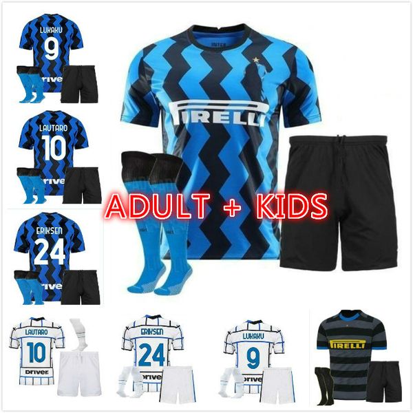 

new 2020 2021 eriksen lukaku lautaro alexis soccer jersey 20 21 perisic skriniar godín kids kit + socks football shirt uniforms, Black;yellow