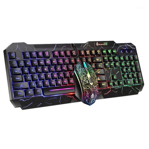 

shipadoo d620 gaming keyboard and mouse set, colorful crack backlit usb computer gaming wired keyboard and mouse set1