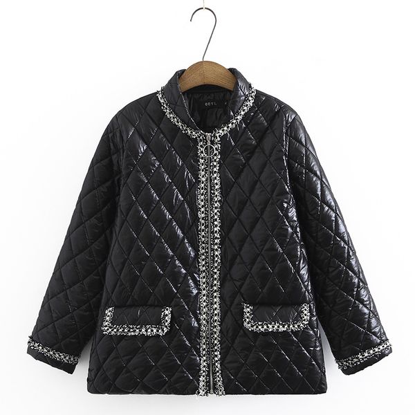 

2020 solid autumn oversize thin parkas cotton long female black quilted jacket 1hjy