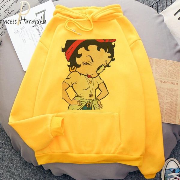 

cute fall\winter casual styles kawaii big head girl print fashion women vintage yellow punk hip hop hooded sweatshirt s-2xl, Black
