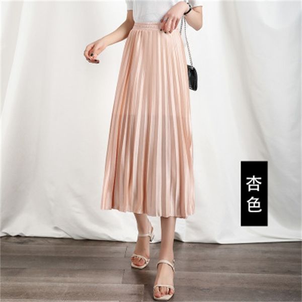 

new midi pleated women 2021 spring plus size sweet elascity high waist casual solid chiffon paty skirt female mn4f, Black