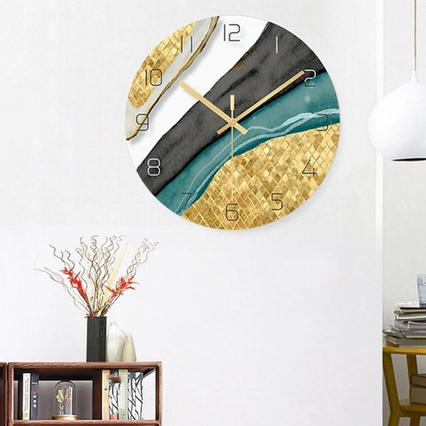 

nordic decorative marble printing wall clocks silent quartz circular glass hanging clock modern design multi-colored home decor1