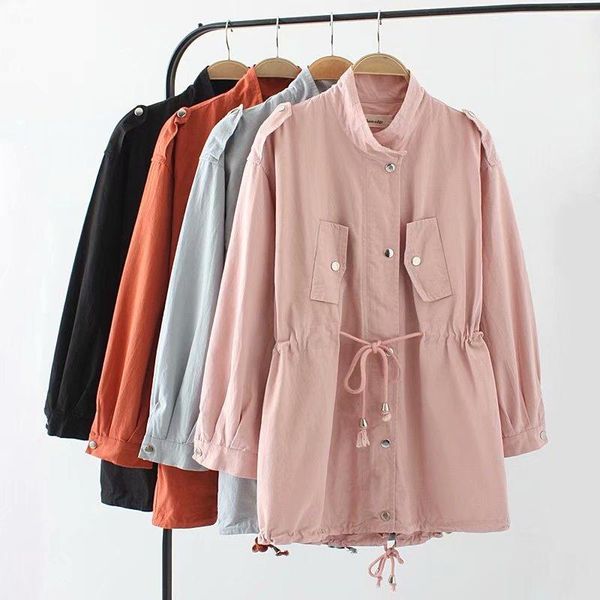 

women's trench coats wsyore windbreaker 2021 spring and autumn large size fat mm casual coat for women loose mid-long ns1182, Tan;black