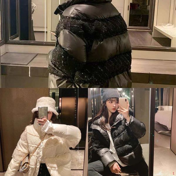 

factory5gv5style 20fw women jacket down parkas coat winter sequins shiny jackets pocket outsize lady warm coats, Black