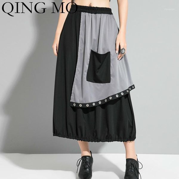 

qing mo fashion brand spring women irregular skirt 2020 women patchwork skirt female high waist loose zqy31831, Black